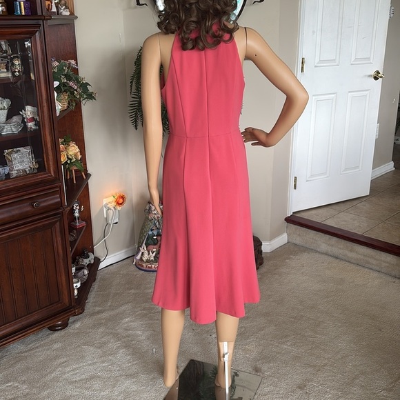 Donna Morgan Coral Tailored Midi Dress Halter Mock Neck Sleeveless Fit & Flare - Picture 12 of 16